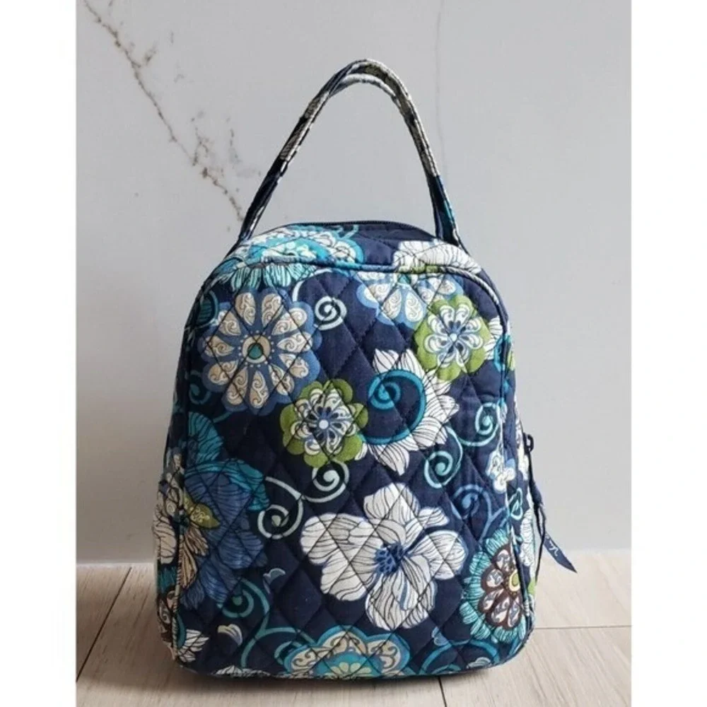 Vintage Vera Bradley Laptop Case & Lunch Bag Blue Floral Quilted Set Made in USA